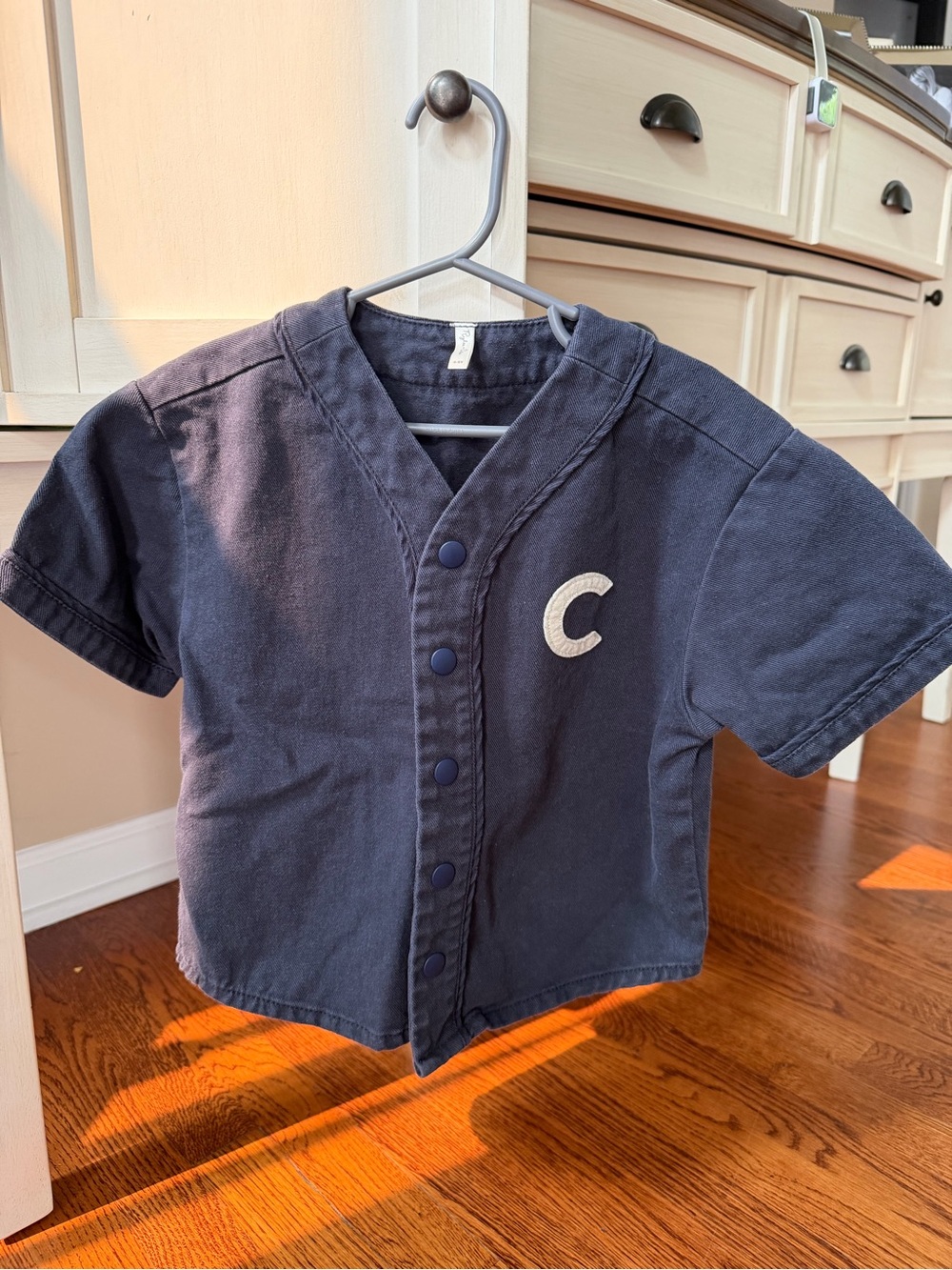 Rylee + Cru Navy Button-Front Kids Baseball Shirt with 'C' Patch